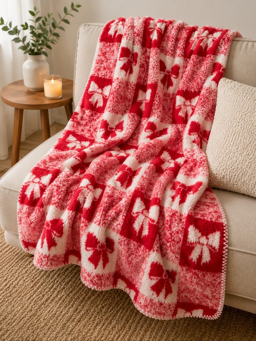 New! American Eagle Bow Plush Blanket Coquette Throw Red White One Size